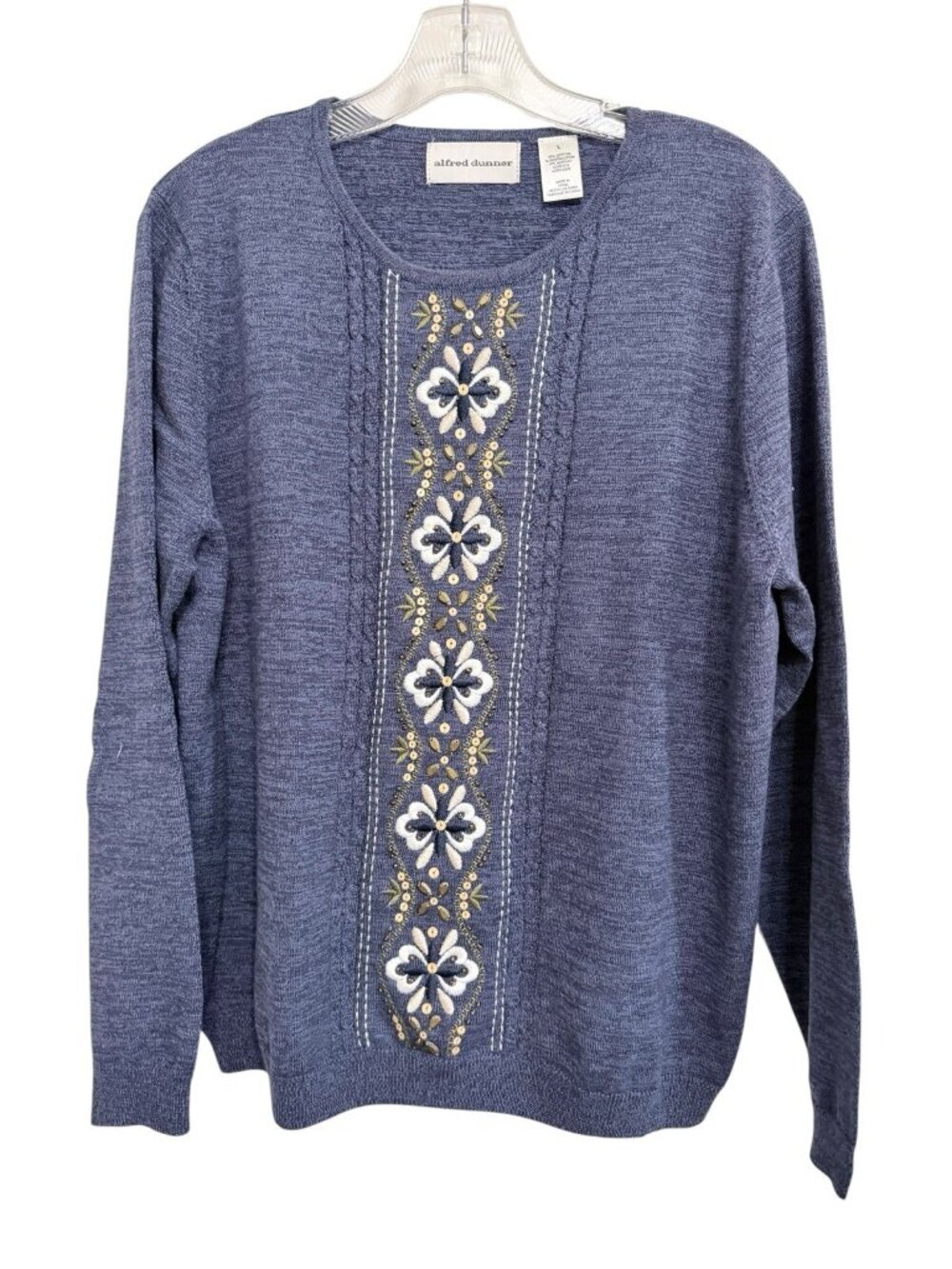 Alfred Dunner Size Large Embroidery Sequin Embellished Pullover Sweater Blue
